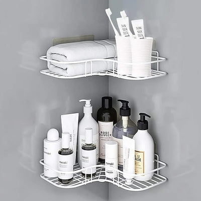 Multi-Use Wall-Mounted Metal Corner Rack Shelf with Adhesive Stickers